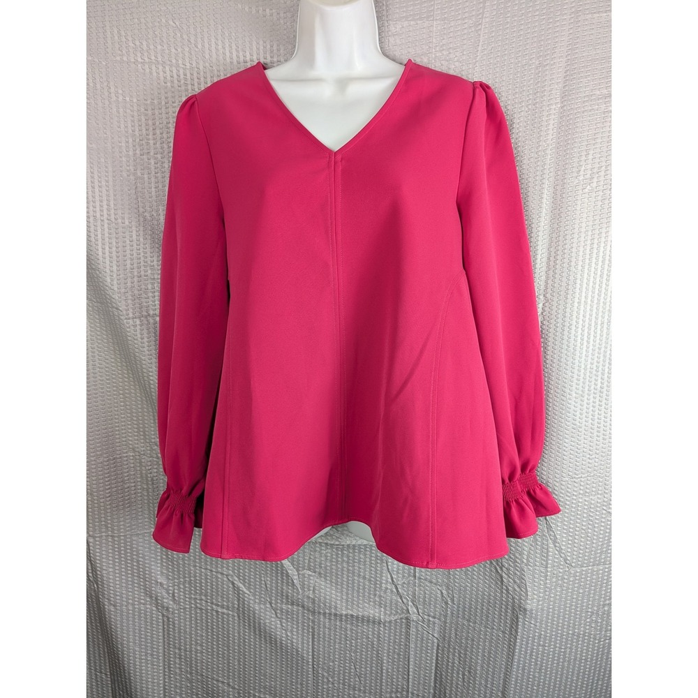 NWT Laroque Julia Top Magenta Pink V-Neck Blouse Size L Long Sleeve $188